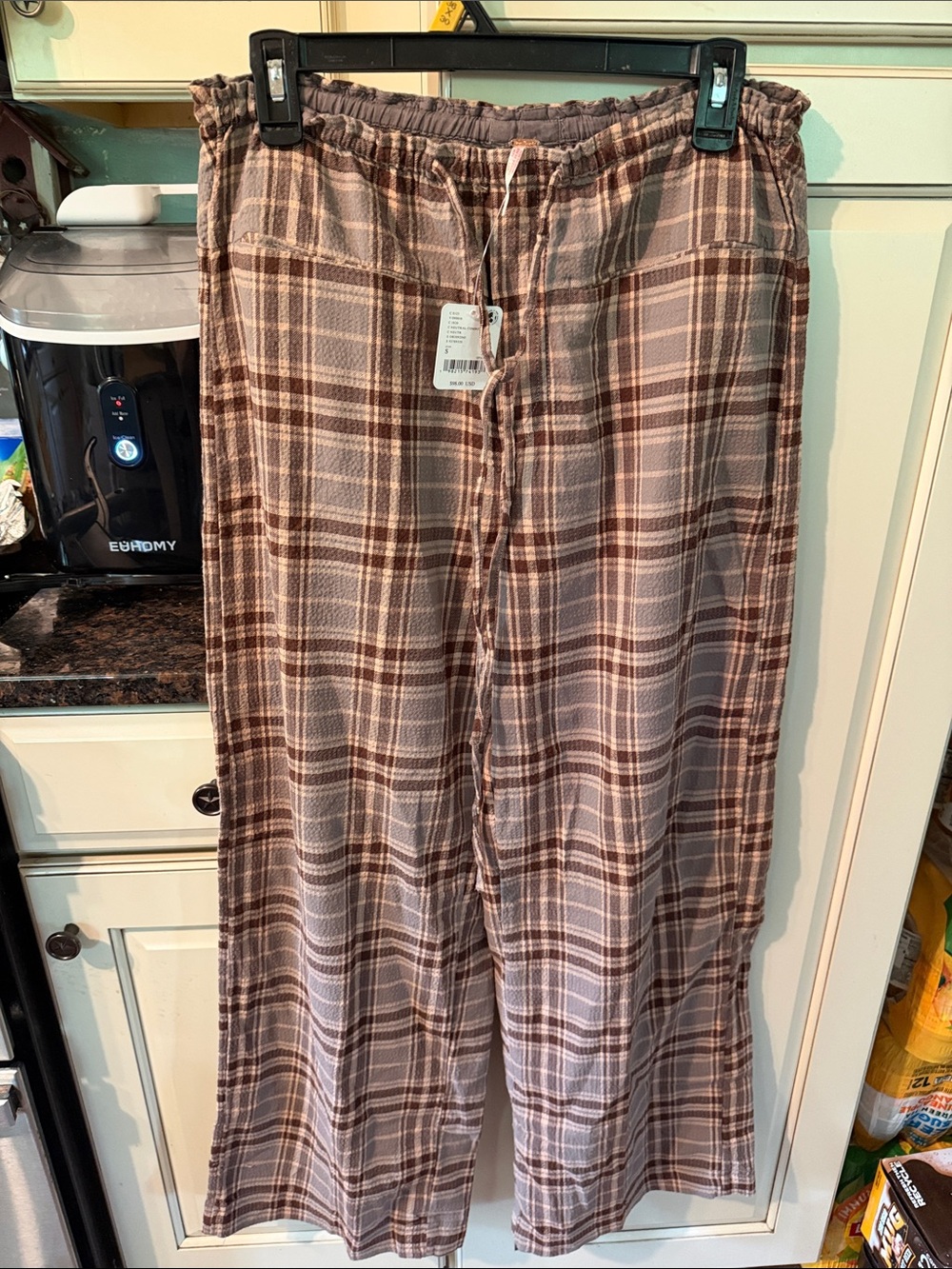 Free People Brown Plaid Wide-Leg Trousers